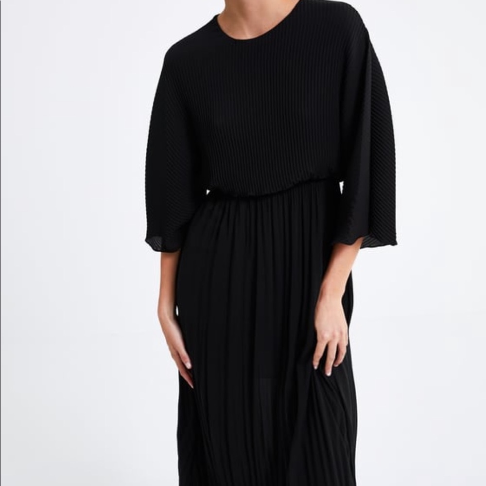 Zara long black dress flare sleeves flowy SMALL